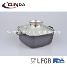 utensilios antiadherentes mueren olla de salsa cuadrada de fundición con tapa de vidrio